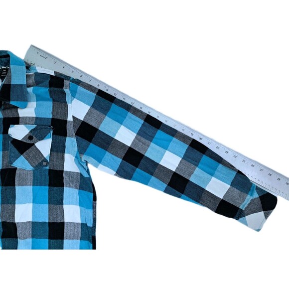 Ocean Current Mens Medium Flannel Shirt Lumberjack Blue Black White Check Plaid - Picture 9 of 9